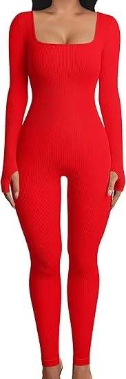 Ribbed Long Sleeve Sport Jumpsuits